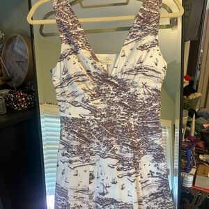 Garnet Hill White and Brown Scenic Print Cotton Dress